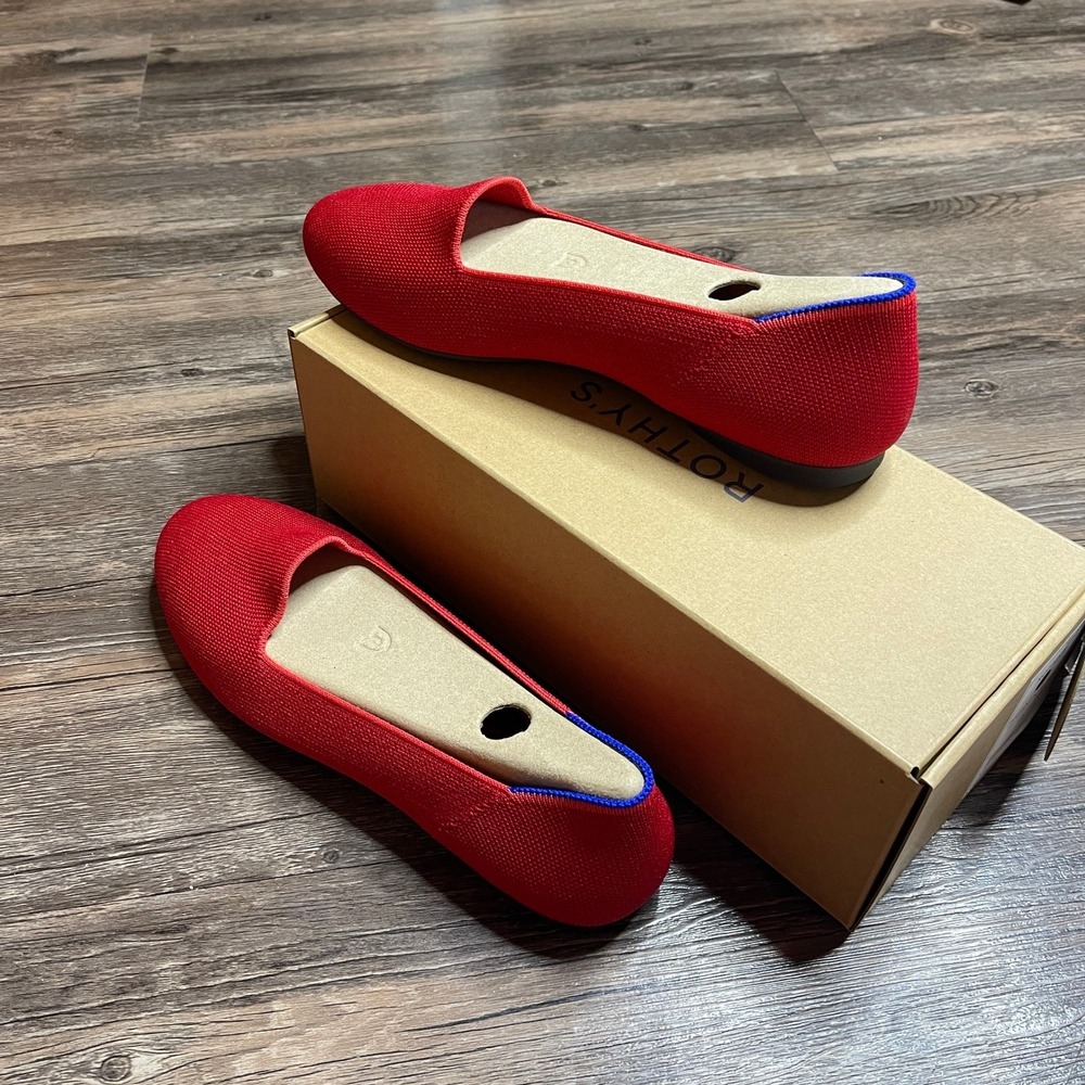 Rothy's The Lounge Loafer Bombshell Red Knit Flats Shoes - US 9